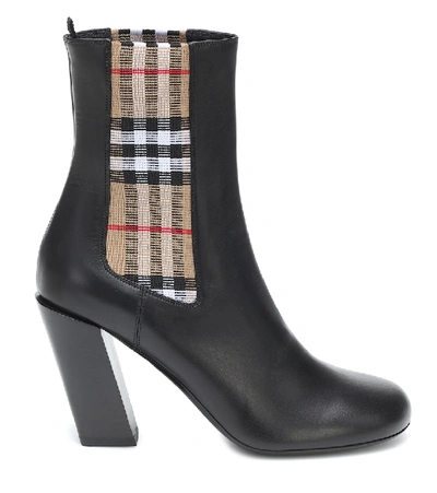 Shop Burberry Vintage Check Leather Ankle Boots In Black