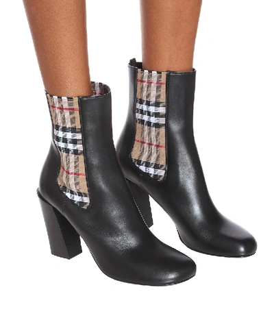 Shop Burberry Vintage Check Leather Ankle Boots In Black