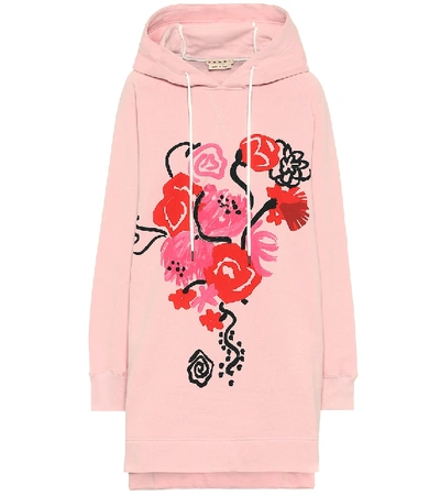 Shop Marni Floral Hooded Cotton-jersey Dress In Pink