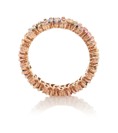 Shop Suzanne Kalan Fireworks 18kt Rose Gold Ring With Diamonds And Sapphires In Multicoloured