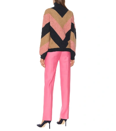 Shop Victoria Victoria Beckham Colorblocked Wool-blend Mockneck Sweater In Brown
