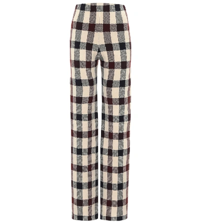 Shop Victoria Victoria Beckham Checked High Rise Pants In Brown
