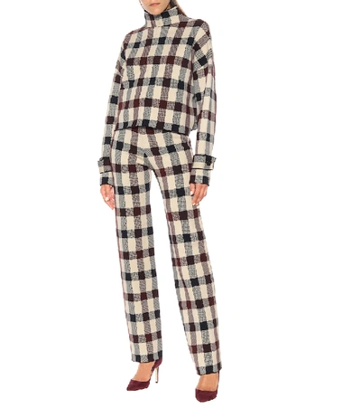 Shop Victoria Victoria Beckham Checked High Rise Pants In Brown