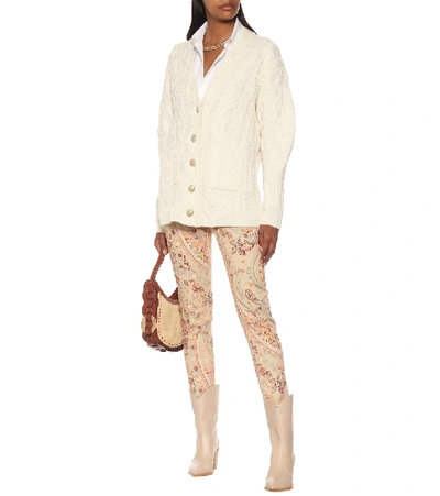 Shop Etro Cable-knit Wool-blend Cardigan In White