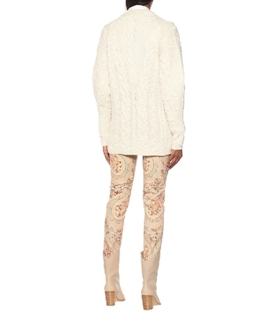 Shop Etro Cable-knit Wool-blend Cardigan In White