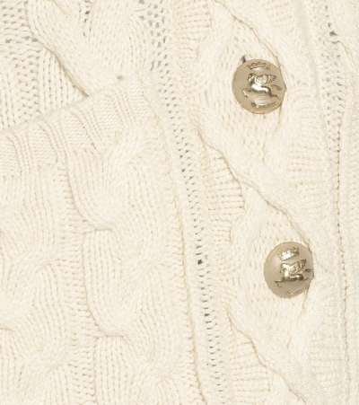 Shop Etro Cable-knit Wool-blend Cardigan In White