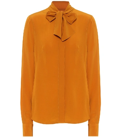 Shop Victoria Beckham Tie-neck Silk-crêpe Blouse In Orange