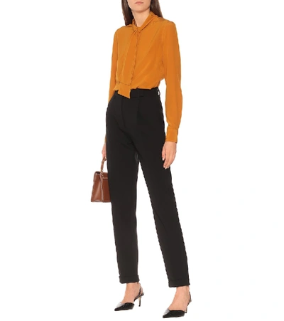 Shop Victoria Beckham Tie-neck Silk-crêpe Blouse In Orange