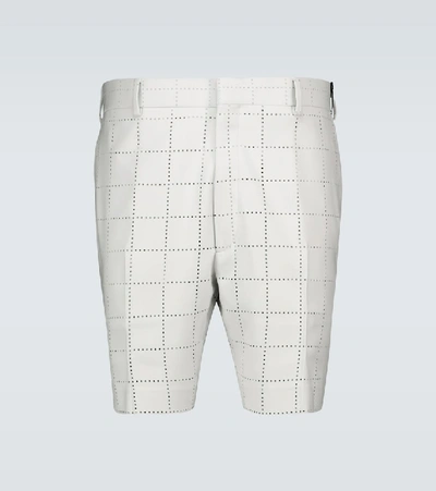 Shop Fendi Punched Square Wool-blend Shorts In White
