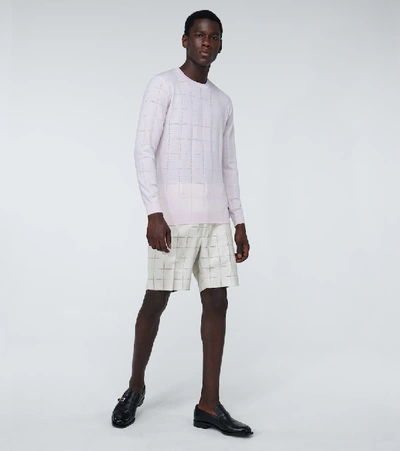Shop Fendi Punched Square Wool-blend Shorts In White