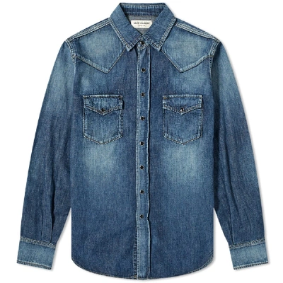 Shop Saint Laurent Classic Western Shirt In Blue