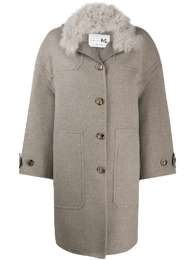 Shop Manzoni 24 Contrast-collar Coat In Grey