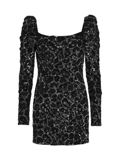 Shop Amen Women's Sequin Embroidered Squareneck Mini Dress In Black