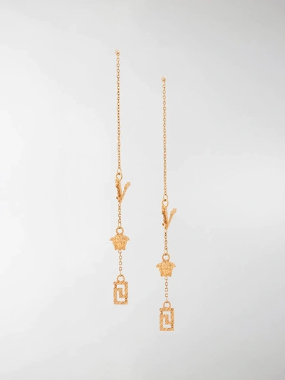 Shop Versace Charm Drop Earrings In Gold