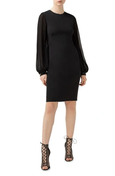 Shop Akris Long Sleeve Stretch Silk Crepe Dress In Black