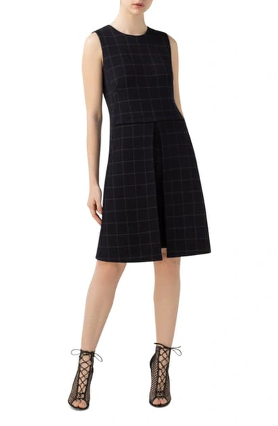 Shop Akris Check Double Face Wool Blend Dress In Navy