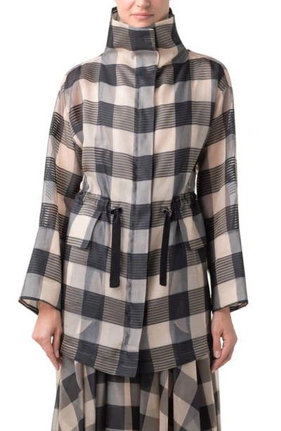 Shop Akris Valdemar Plaid Silk Organza Jacket In Noir