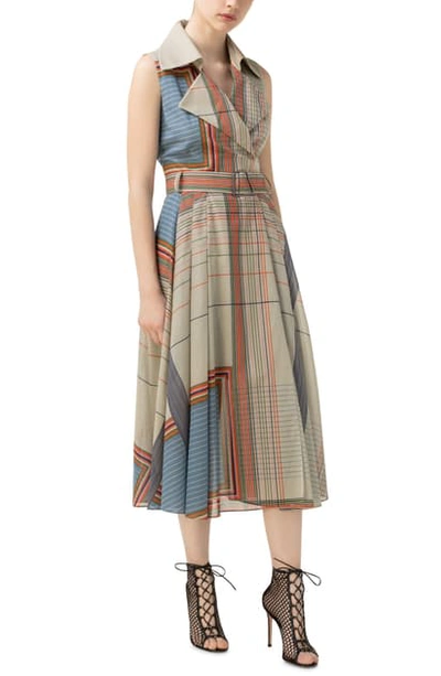 Shop Akris Stripe Sleeveless Cotton Voile Dress In Multi Color