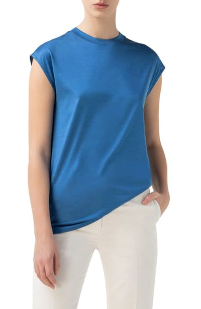 Shop Akris Cap Sleeve Silk Jersey T-shirt In Cyan