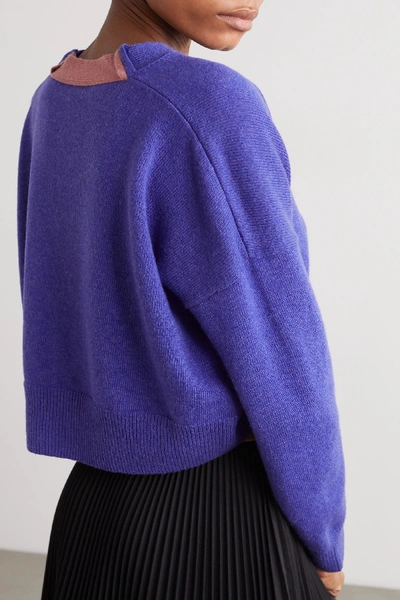 Shop Loewe Cropped Embroidered Wool Cardigan In Blue