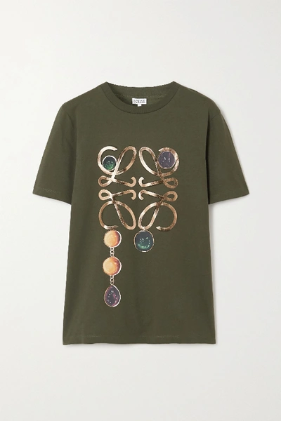 Shop Loewe Metallic Printed Cotton-jersey T-shirt In Green