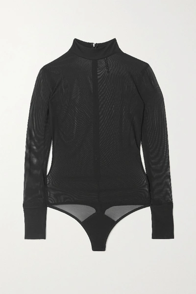 Shop Marika Vera Jane Stretch-tulle Thong Bodysuit In Black