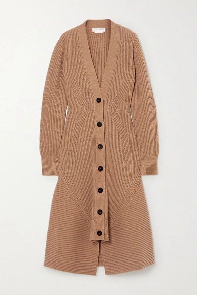 Shop Alexander Mcqueen Ribbed Wool And Cashmere-blend Coat In Camel