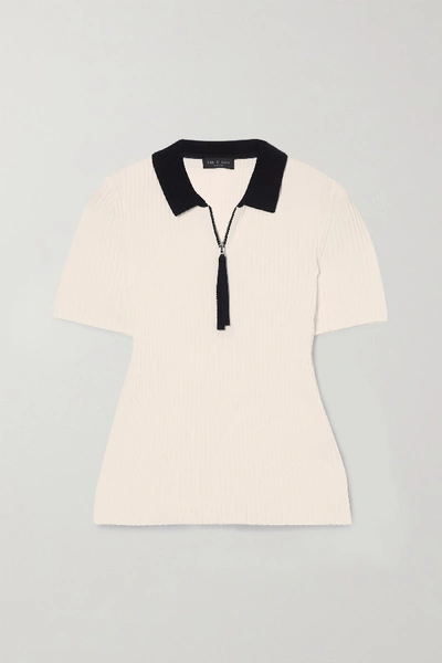 Shop Rag & Bone Cadee Two-tone Ribbed-knit Polo Shirt In White