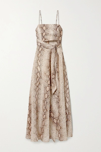 Shop Zimmermann Bellitude Cutout Snake-print Linen Midi Dress In Snake Print