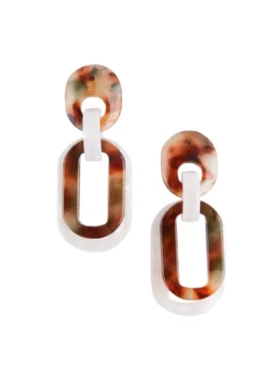 Shop Lele Sadoughi Acetate Mini Slim Banded Oval Hoop Earrings In Neutral