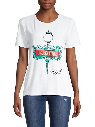 Shop Karl Lagerfeld Lamp Post Graphic T-shirt In Soft White