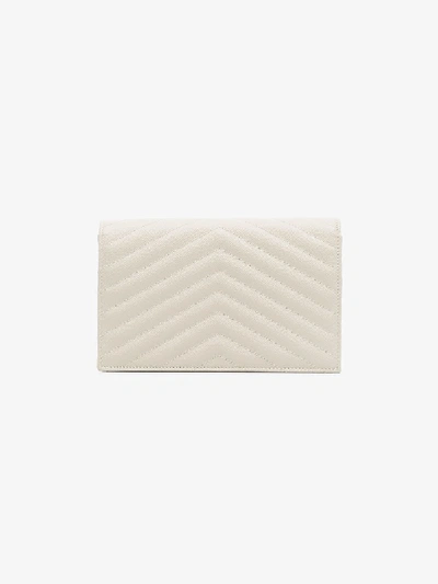 Shop Saint Laurent Envelope Leather Wallet On Chain In Beige