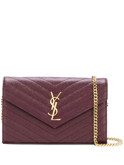 Shop Saint Laurent Envelope Leather Wallet On Chain In Red