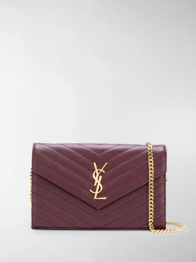 Shop Saint Laurent Envelope Leather Wallet On Chain In Red