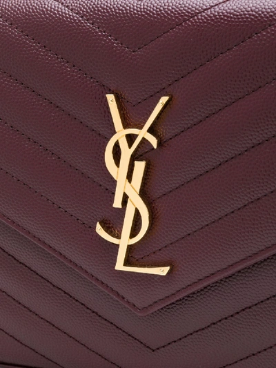 Shop Saint Laurent Envelope Leather Wallet On Chain In Red