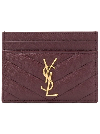 Shop Saint Laurent Monogram Leather Card Holder In Red