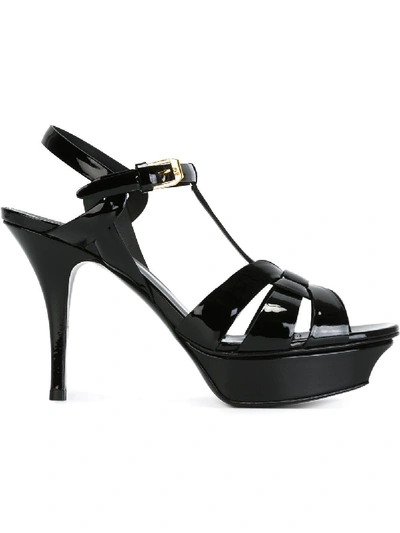 Shop Saint Laurent Tribute Leather Sandals In Black