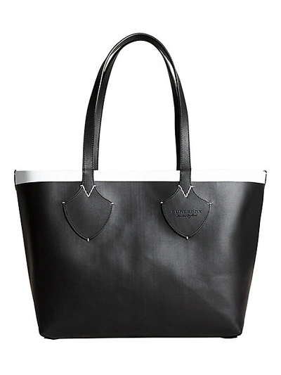 Shop Burberry Giant House Check Reversible Canvas & Leather Tote In Black White