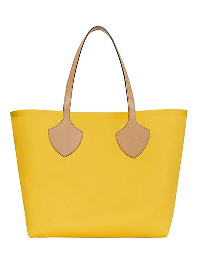 Shop Burberry Giant Solid & Check Colorblock Tote In Yellow