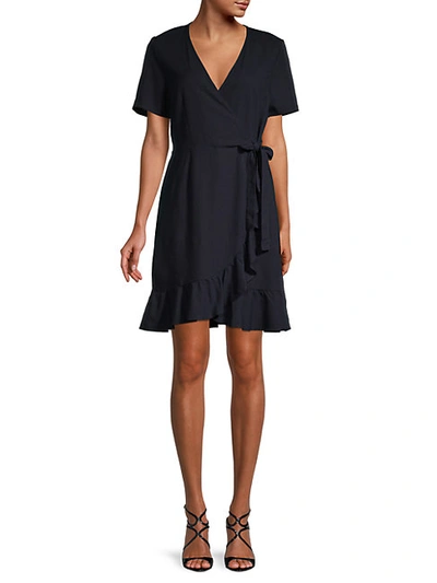 Shop Vero Moda Short-sleeve Ruffle Wrap Dress In Night Sky