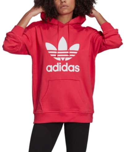 Shop Adidas Originals Women's Adicolor Trefoil Hoodie In Power Pink/white