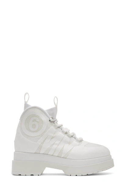 Shop Mm6 Maison Margiela Lace Up Logo Sneakers In Bianco