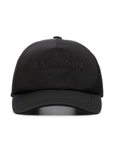 Shop Balmain Embossed Logo Cap In Black