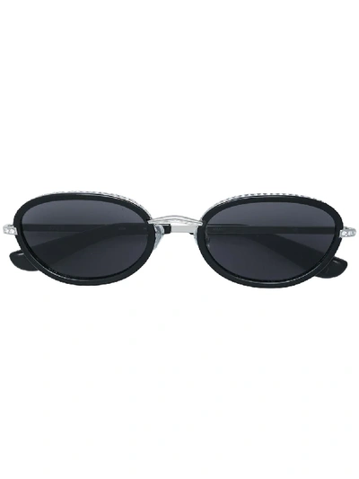 Shop Linda Farrow Crystal Embellished Oval Frame Sunglasses In Black