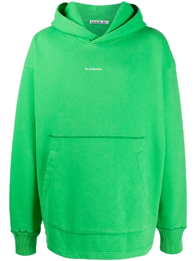 Shop Acne Studios Logo Print Hooded Sweatshirt In Green