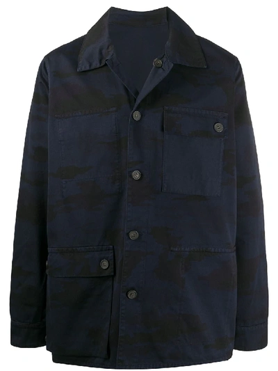 Shop Acne Studios Reversible Camouflage Print Chore Jacket In Blue