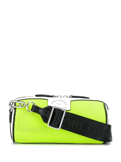 Shop Karl Lagerfeld Perforated Detail Logo Crossbody In Green