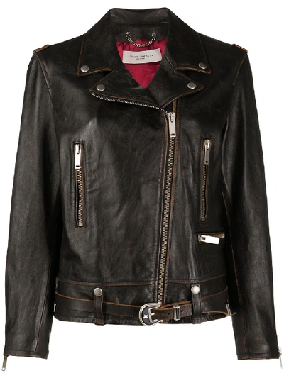 Shop Golden Goose Raw Leather Biker Jacket In Brown