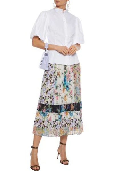 Shop Zimmermann Ninety-six Pleated Floral-print Georgette Midi Skirt In Ivory