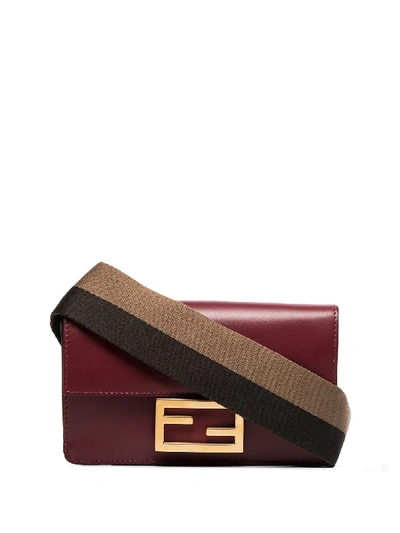 Shop Fendi Mini Baguette Leather Shoulder Bag In Red